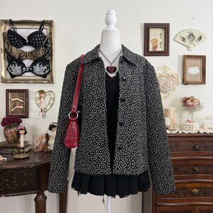 90’s girly grunge preppy twee polkadot quilted silk jacket